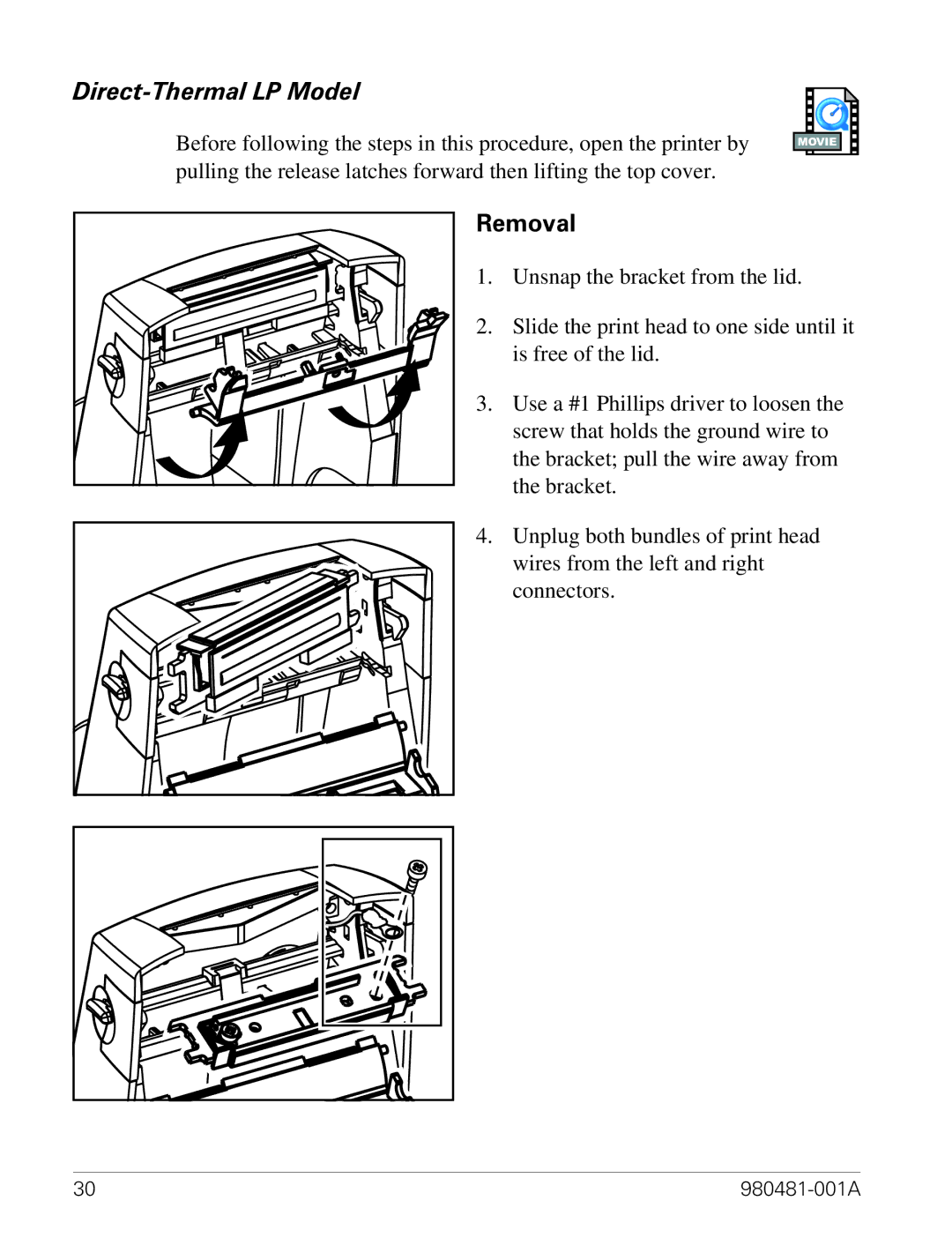 Zebra Technologies LP 2824 manual Direct-Thermal LP Model, Removal 