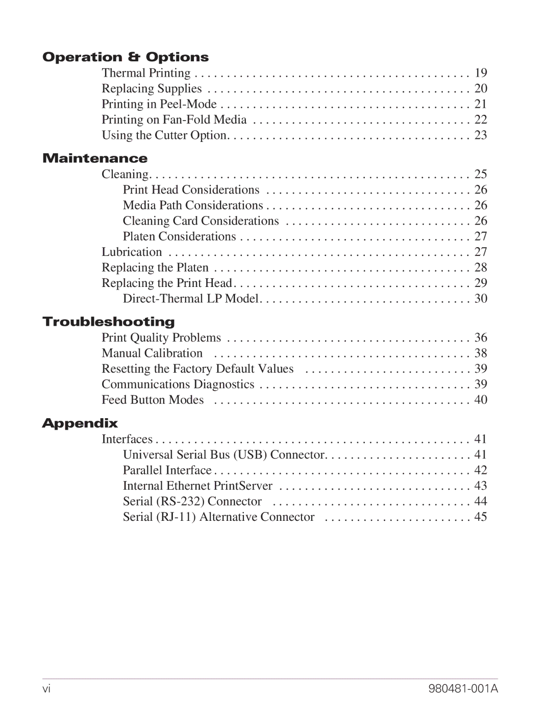 Zebra Technologies LP 2824 manual Operation & Options 