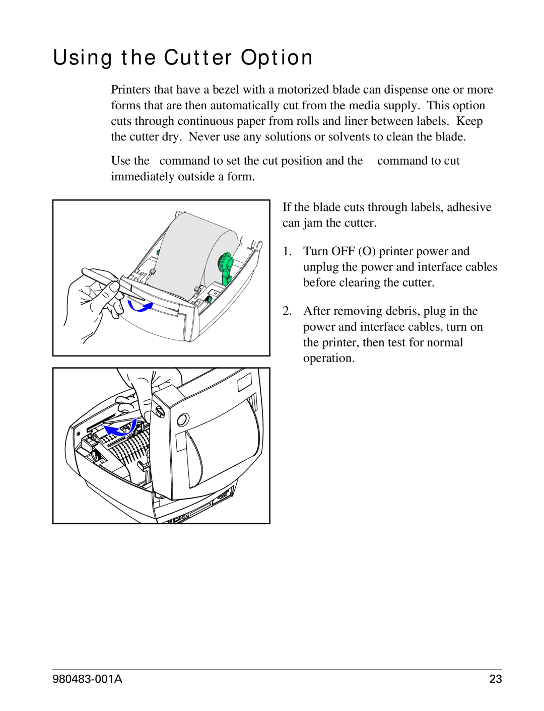 Zebra Technologies LP 2844 manual Using the Cutter Option 