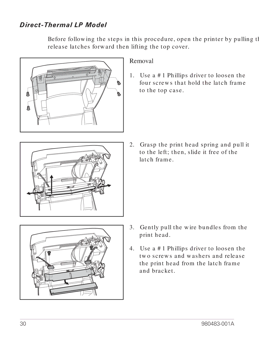 Zebra Technologies LP 2844 manual Direct-Thermal LP Model, Removal 