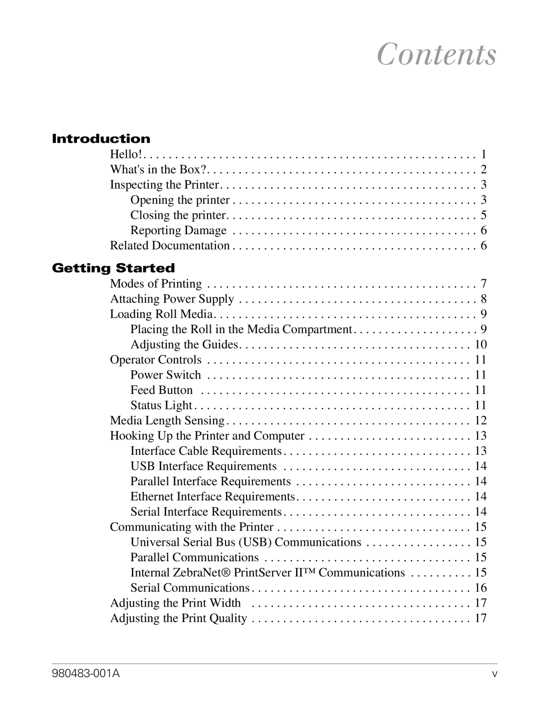 Zebra Technologies LP 2844 manual Contents 