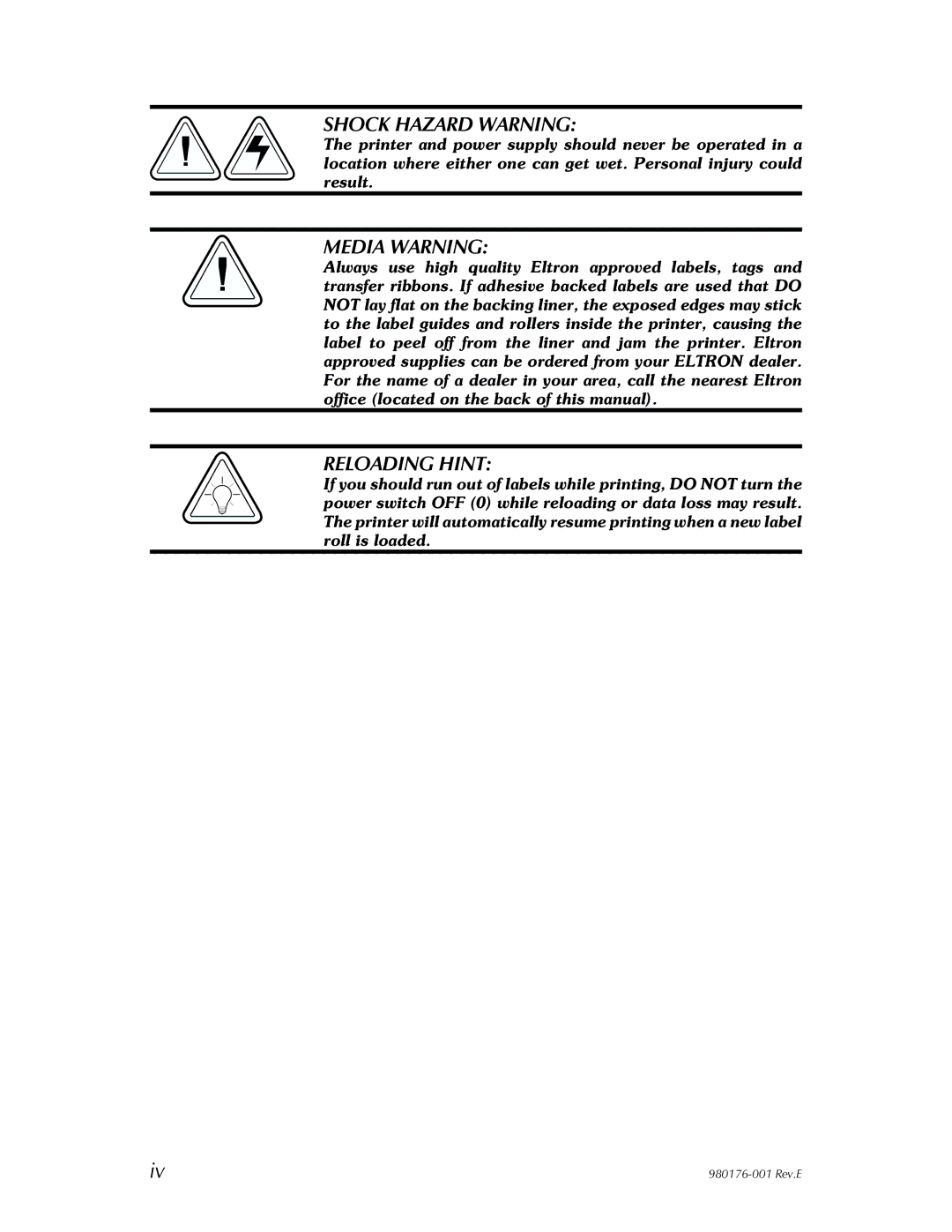 Zebra Technologies LP2443 user manual Shock Hazard Warning 