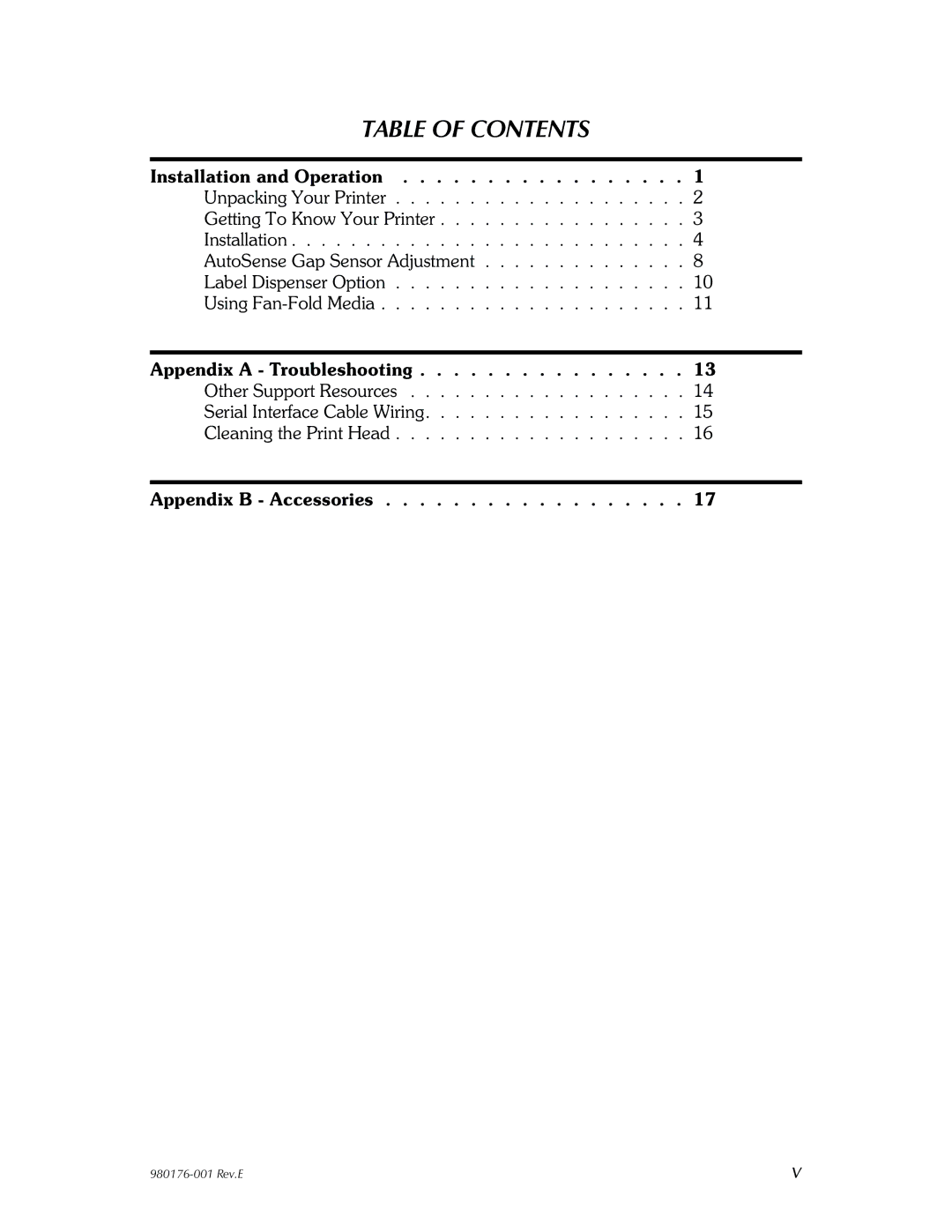 Zebra Technologies LP2443 user manual Table of Contents 