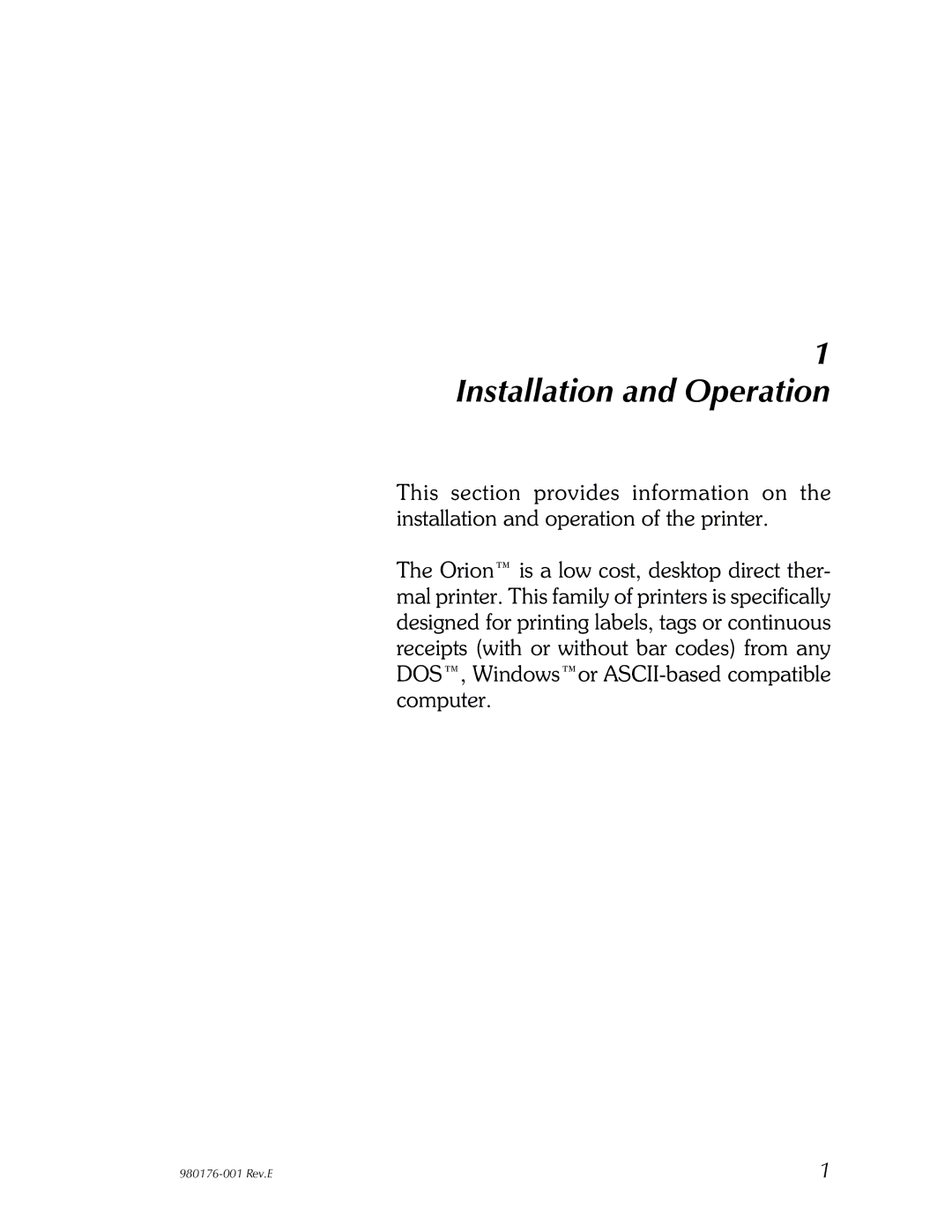 Zebra Technologies LP2443 user manual Installation and Operation 