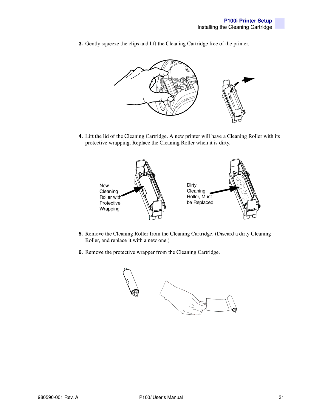 Zebra Technologies P100iTM manual New Dirty Cleaning Roller with Roller, Must Protective 