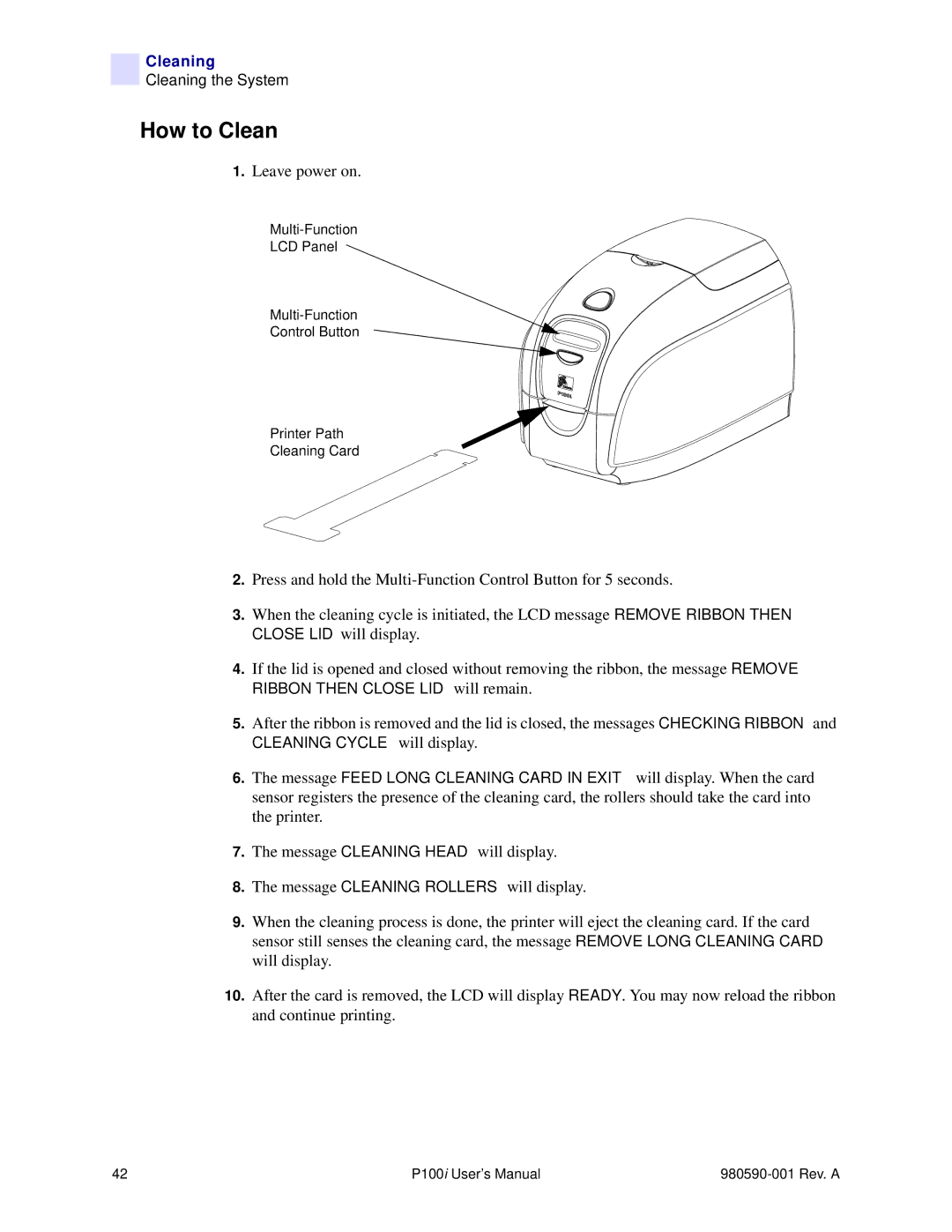 Zebra Technologies P100iTM manual How to Clean 