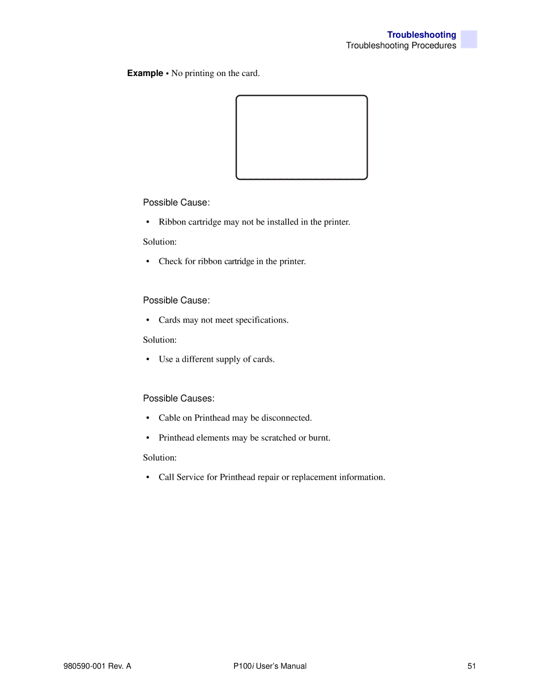 Zebra Technologies P100iTM manual Possible Causes 