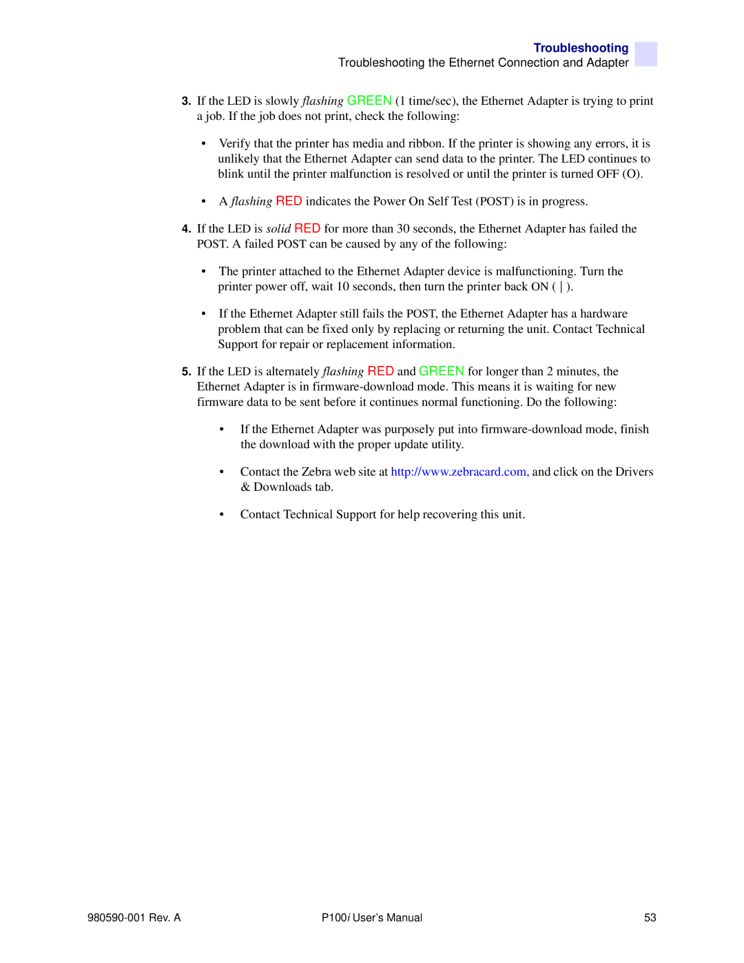 Zebra Technologies P100iTM manual Troubleshooting 