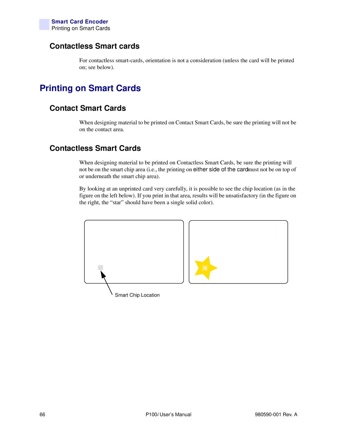 Zebra Technologies P100iTM manual Printing on Smart Cards, Contactless Smart cards 