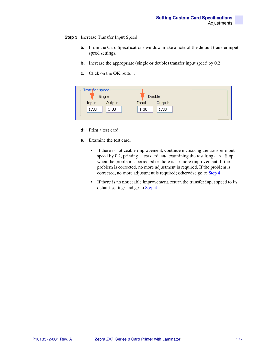 Zebra Technologies P1013372-001 REV. A user manual Setting Custom Card Specifications 