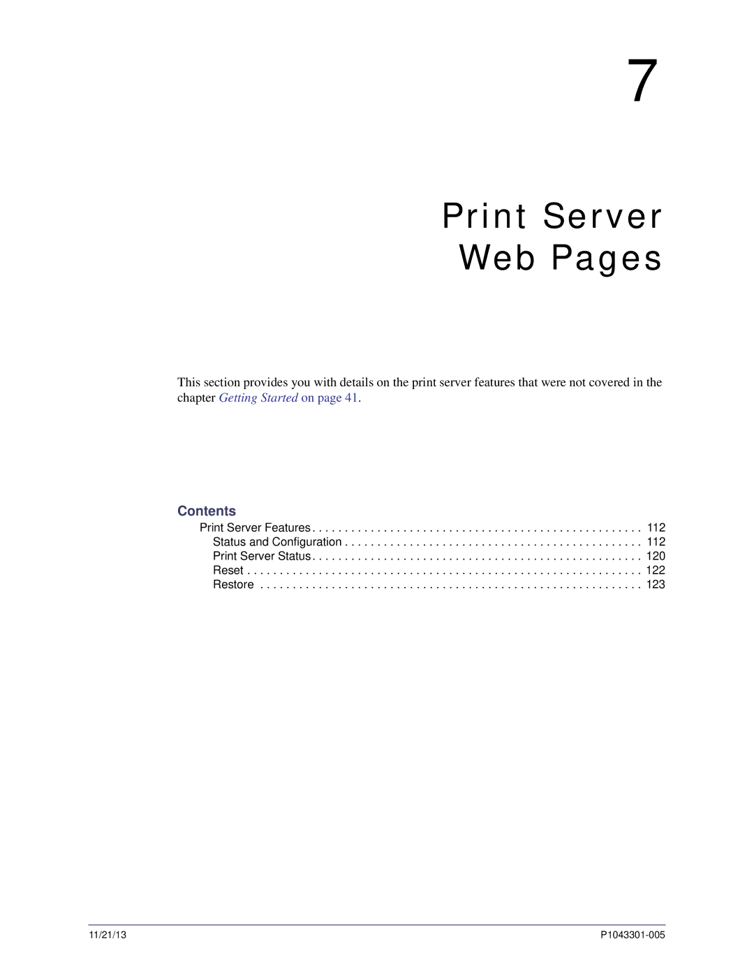 Zebra Technologies P1043301-005 manual Print Server Web Pages, Contents 