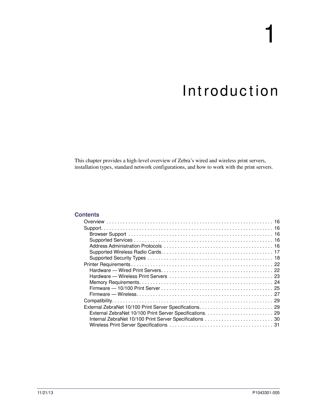 Zebra Technologies P1043301-005 manual Introduction, Contents 