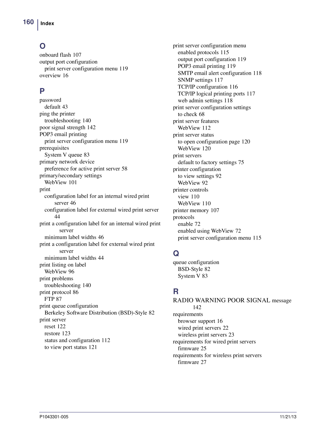 Zebra Technologies P1043301-005 manual Print server features WebView 112 print server status 