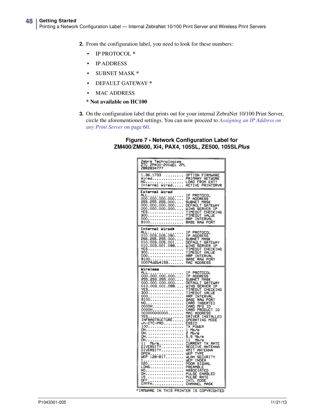 Zebra Technologies P1043301-005 manual Not available on HC100 