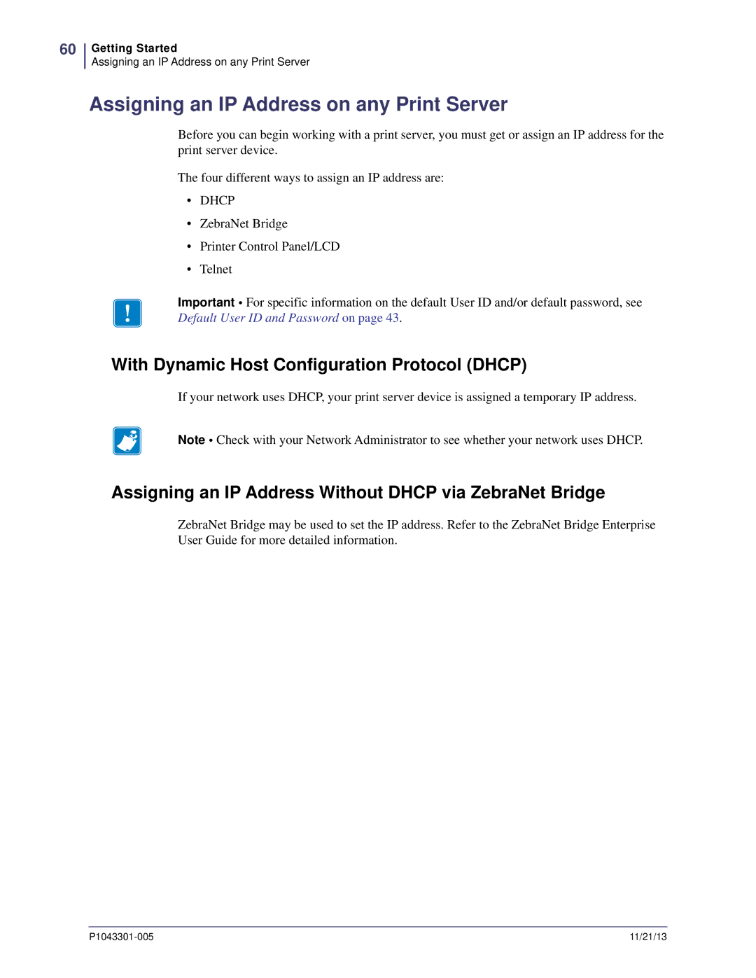 Zebra Technologies P1043301-005 Assigning an IP Address on any Print Server, With Dynamic Host Configuration Protocol Dhcp 