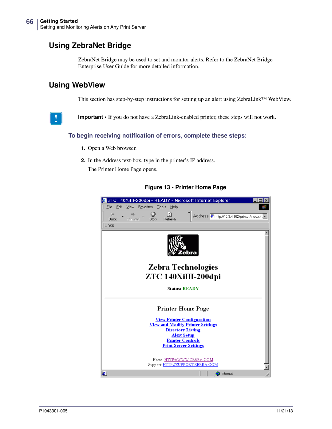 Zebra Technologies P1043301-005 manual Using ZebraNet Bridge, Using WebView 