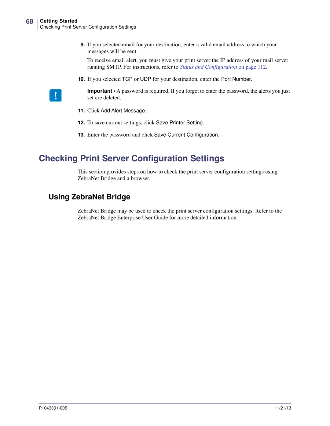 Zebra Technologies P1043301-005 manual Checking Print Server Configuration Settings 