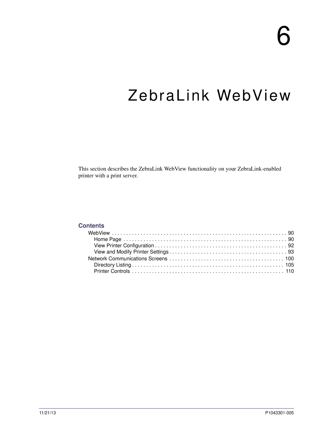 Zebra Technologies P1043301-005 manual ZebraLink WebView, Contents 