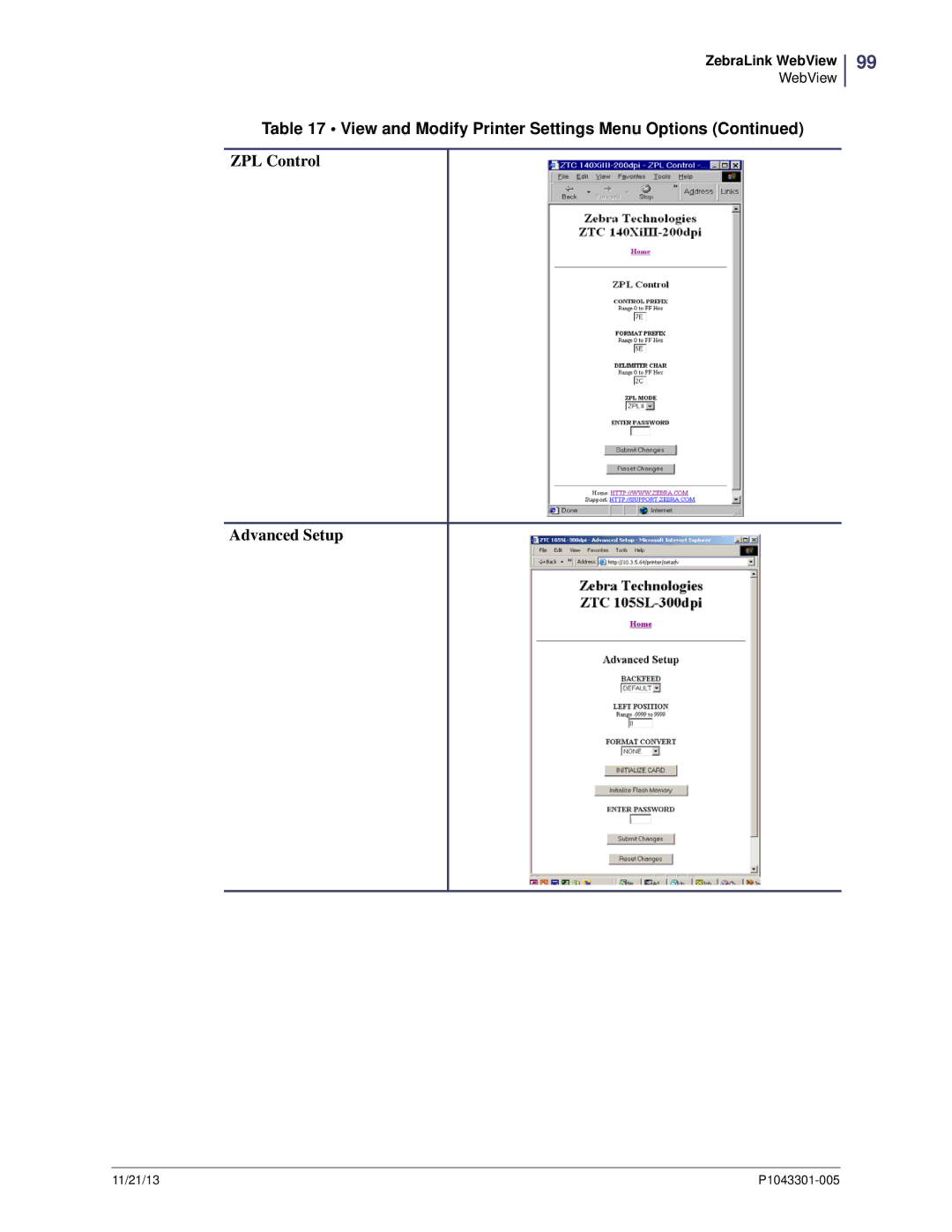 Zebra Technologies P1043301-005 manual ZPL Control Advanced Setup 