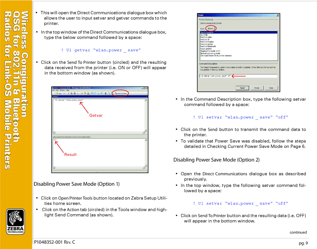 Zebra Technologies P1048352-001 manual Disabling Power Save Mode Option 