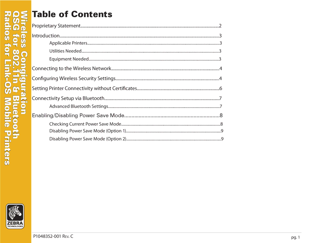 Zebra Technologies P1048352-001 manual Printers, Table of Contents 