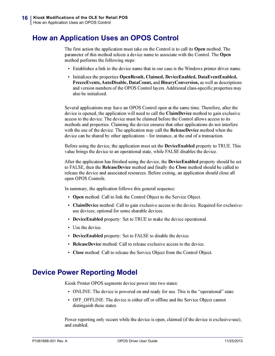 Zebra Technologies P1061668-001 manual How an Application Uses an Opos Control, Device Power Reporting Model 