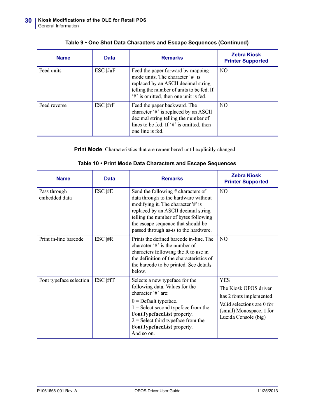 Zebra Technologies P1061668-001 manual Print Mode Data Characters and Escape Sequences, Esc #E, Esc #R 