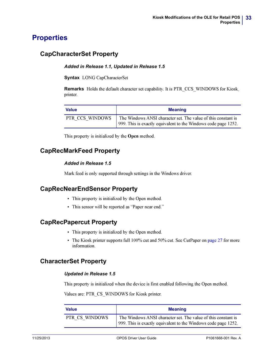 Zebra Technologies P1061668-001 manual Properties 