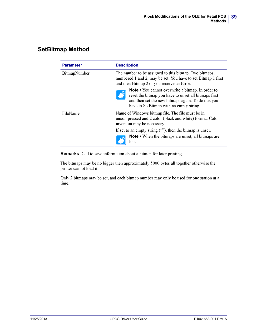 Zebra Technologies P1061668-001 manual SetBitmap Method 