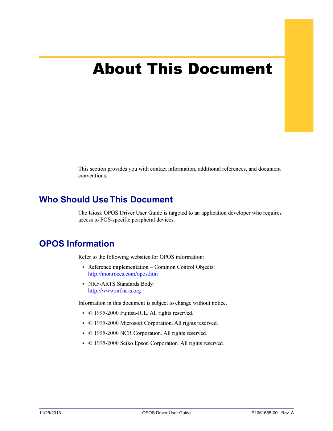 Zebra Technologies P1061668-001 manual Who Should Use This Document, Opos Information 