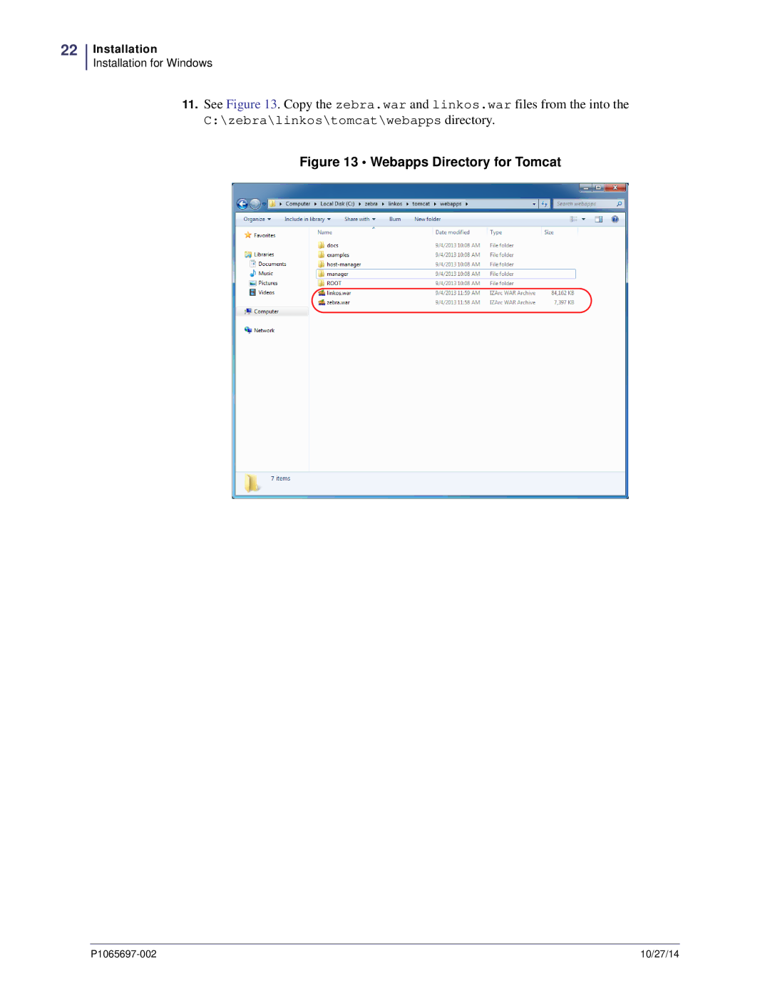 Zebra Technologies P1065697-002 manual Webapps Directory for Tomcat 