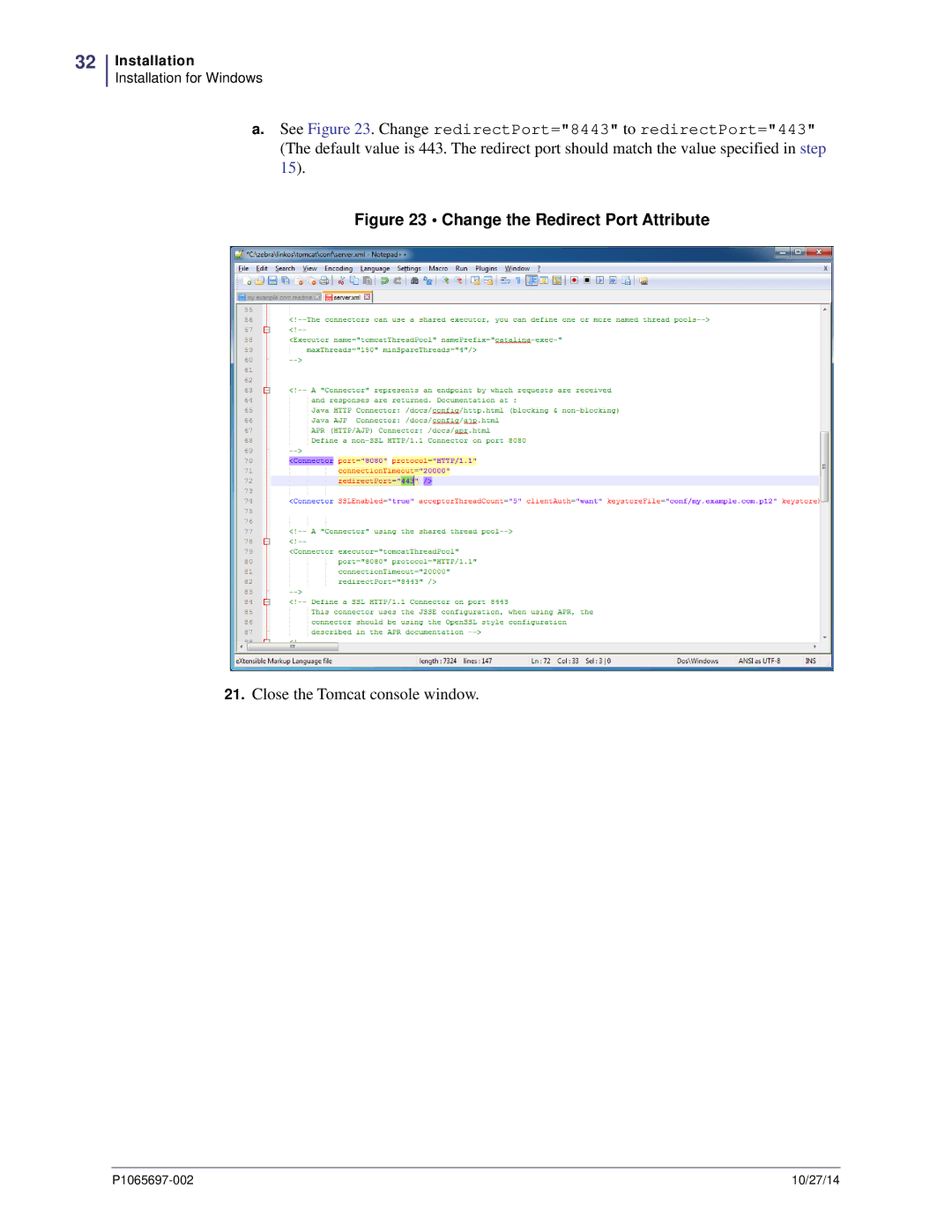 Zebra Technologies P1065697-002 manual Change the Redirect Port Attribute 