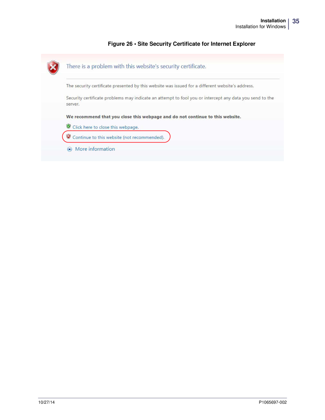 Zebra Technologies P1065697-002 manual Site Security Certificate for Internet Explorer 