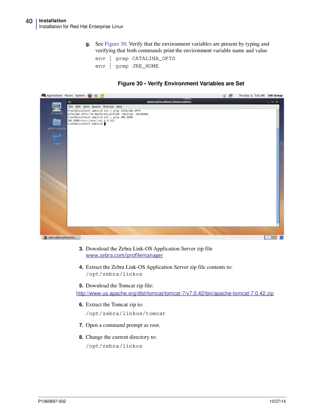 Zebra Technologies P1065697-002 manual Verify Environment Variables are Set 