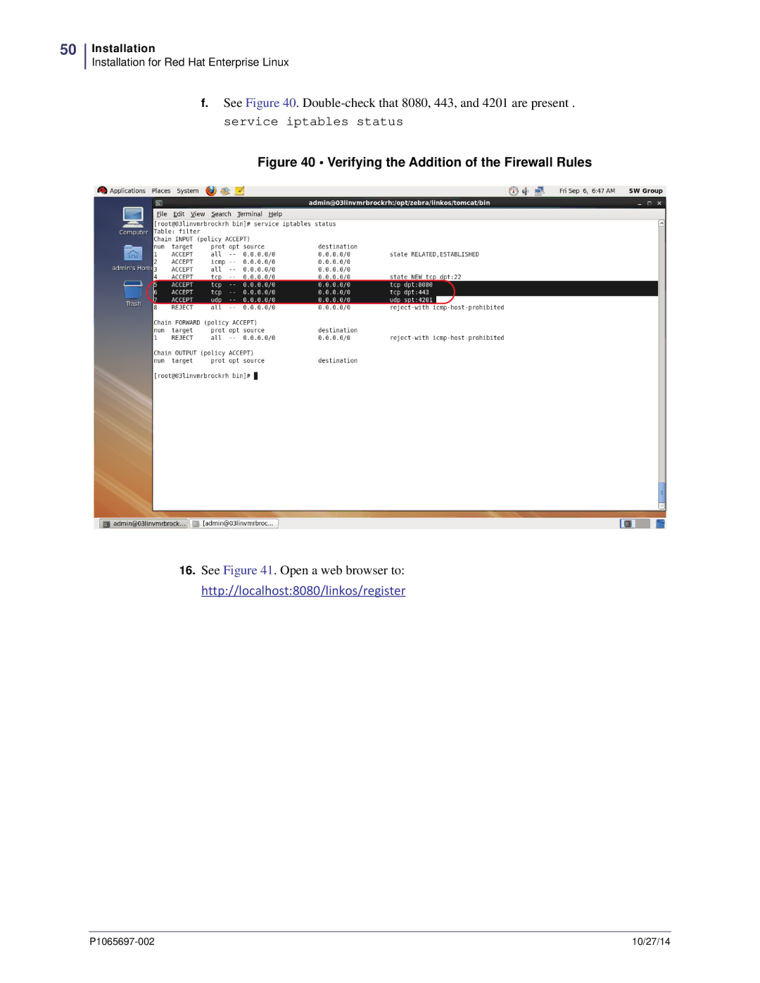 Zebra Technologies P1065697-002 manual Verifying the Addition of the Firewall Rules 