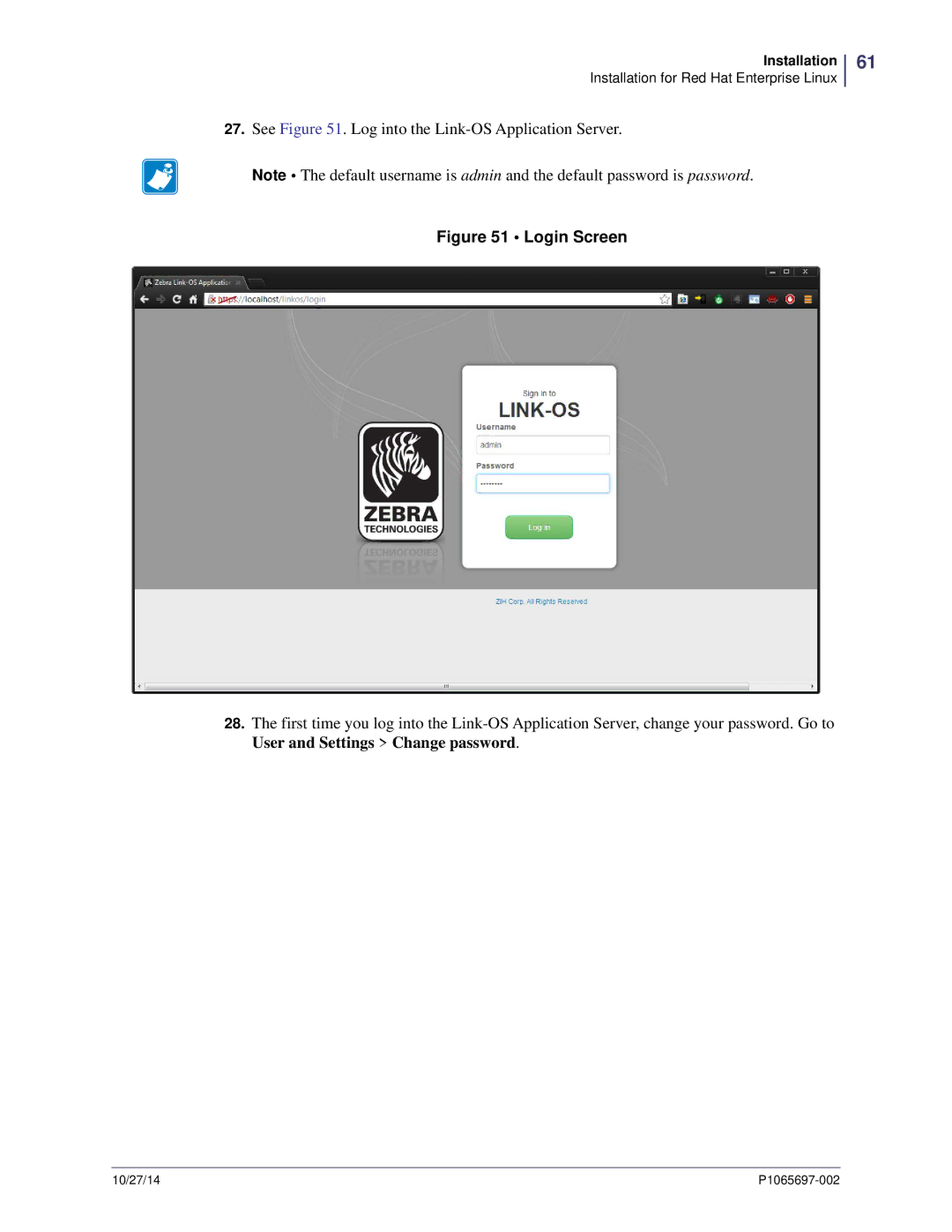 Zebra Technologies P1065697-002 manual Login Screen 