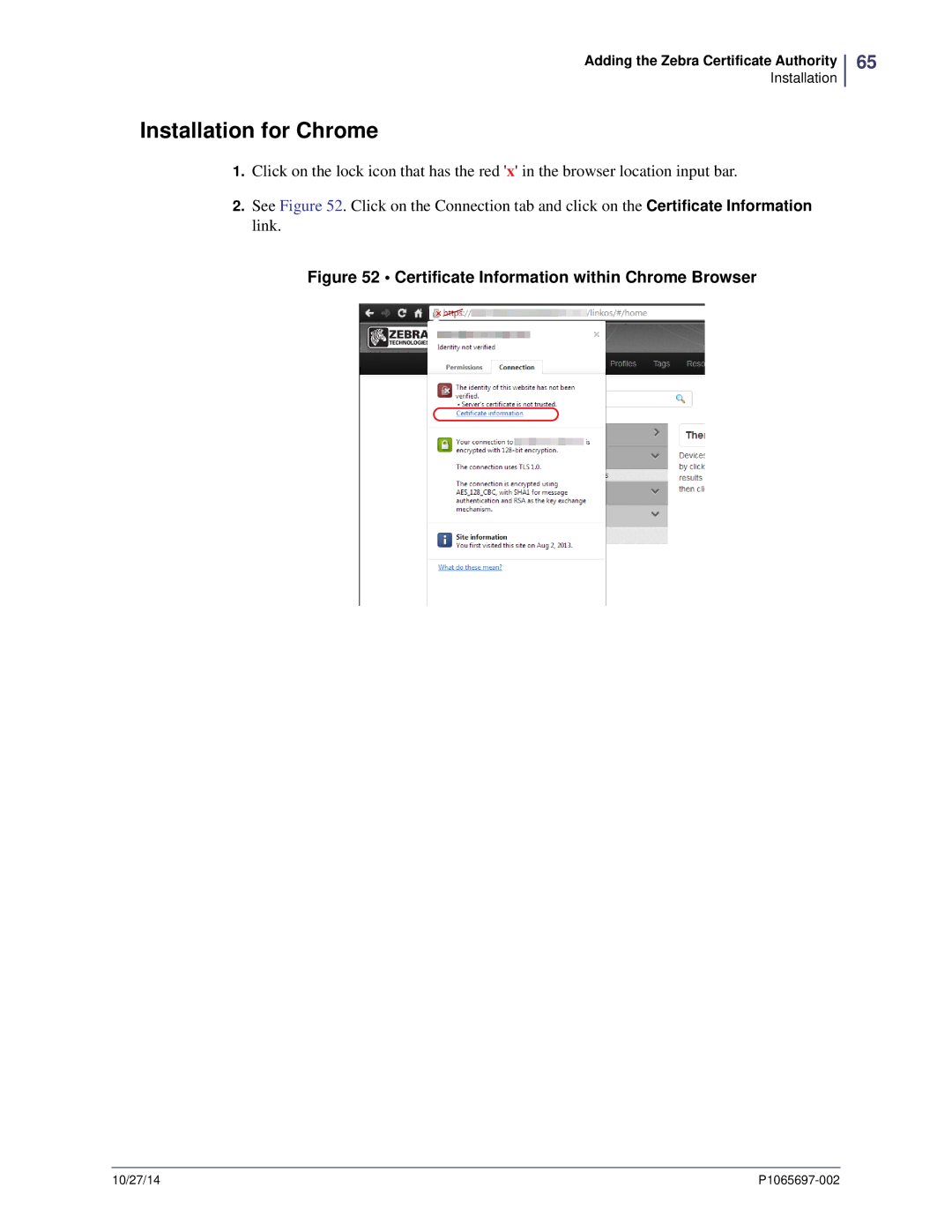 Zebra Technologies P1065697-002 manual Installation for Chrome 
