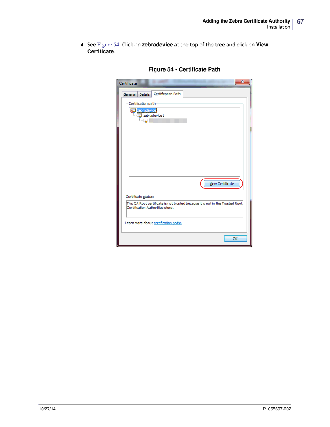 Zebra Technologies P1065697-002 manual Certificate Path 