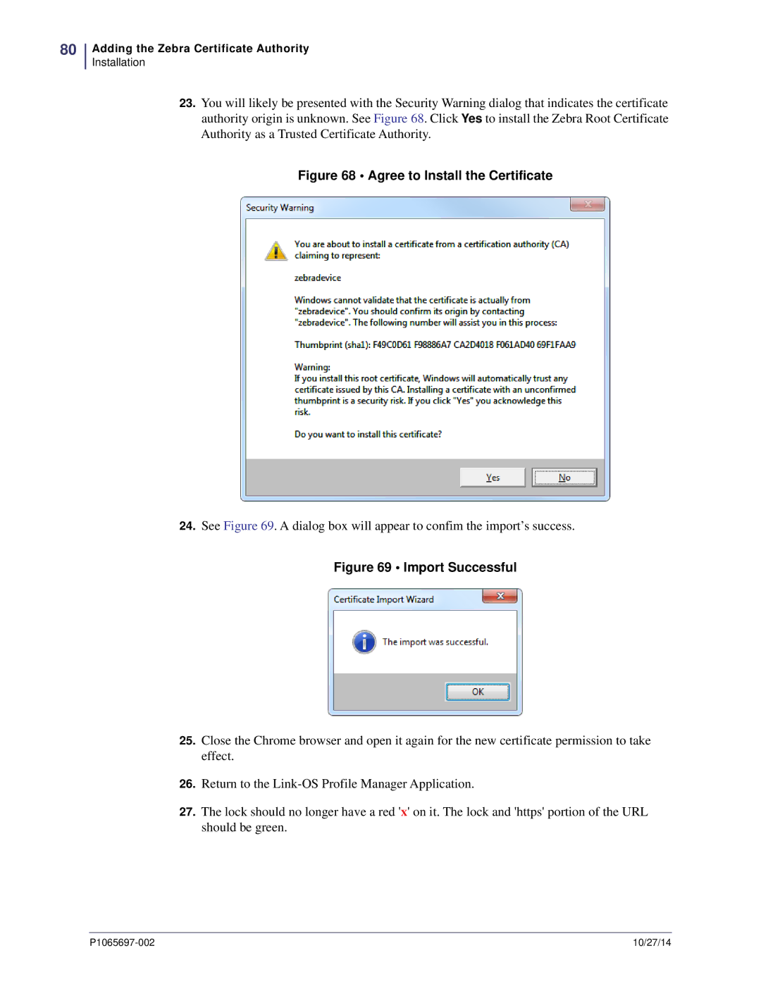 Zebra Technologies P1065697-002 manual Agree to Install the Certificate 