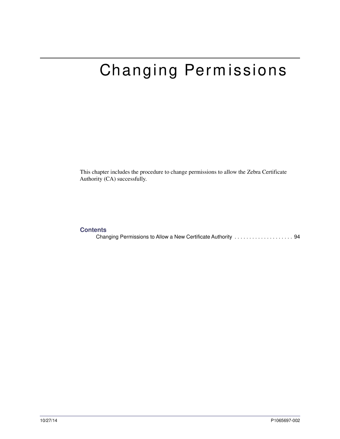 Zebra Technologies P1065697-002 manual Changing Permissions 