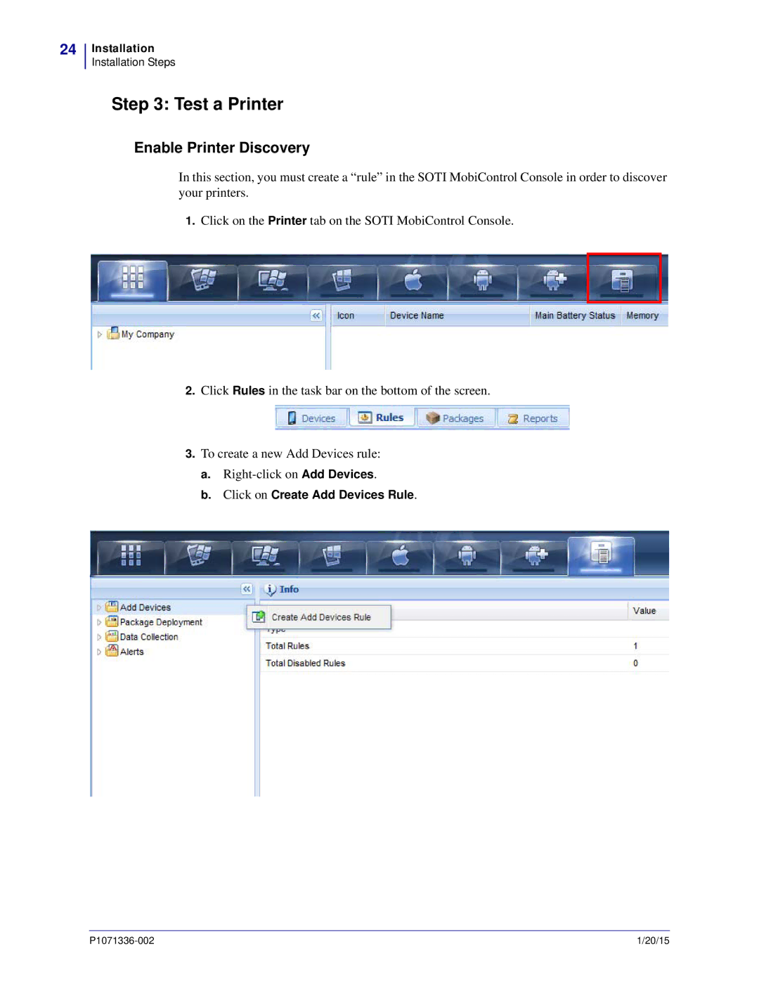 Zebra Technologies P1071336-002 manual Test a Printer, Enable Printer Discovery 