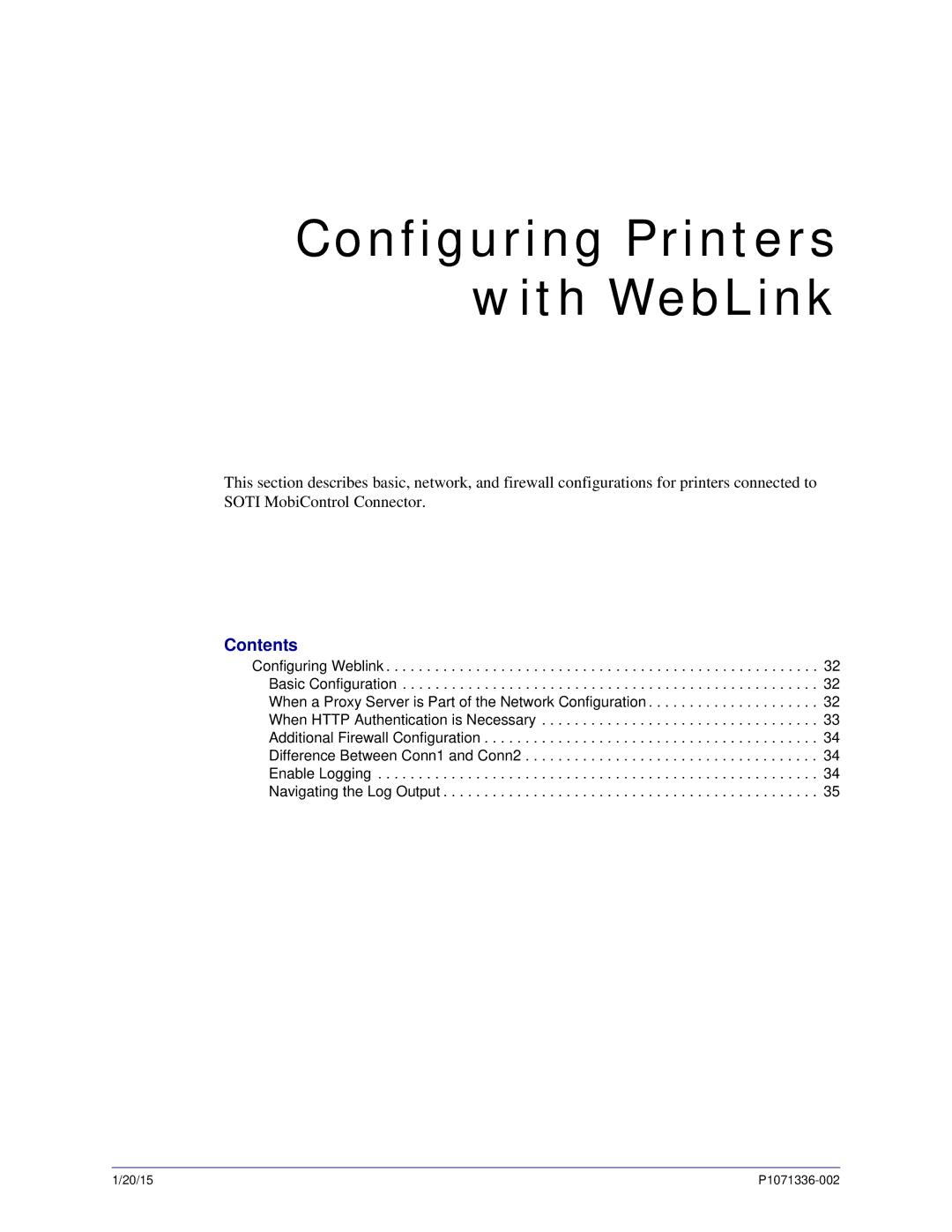 Zebra Technologies P1071336-002 manual Configuring Printers with WebLink 