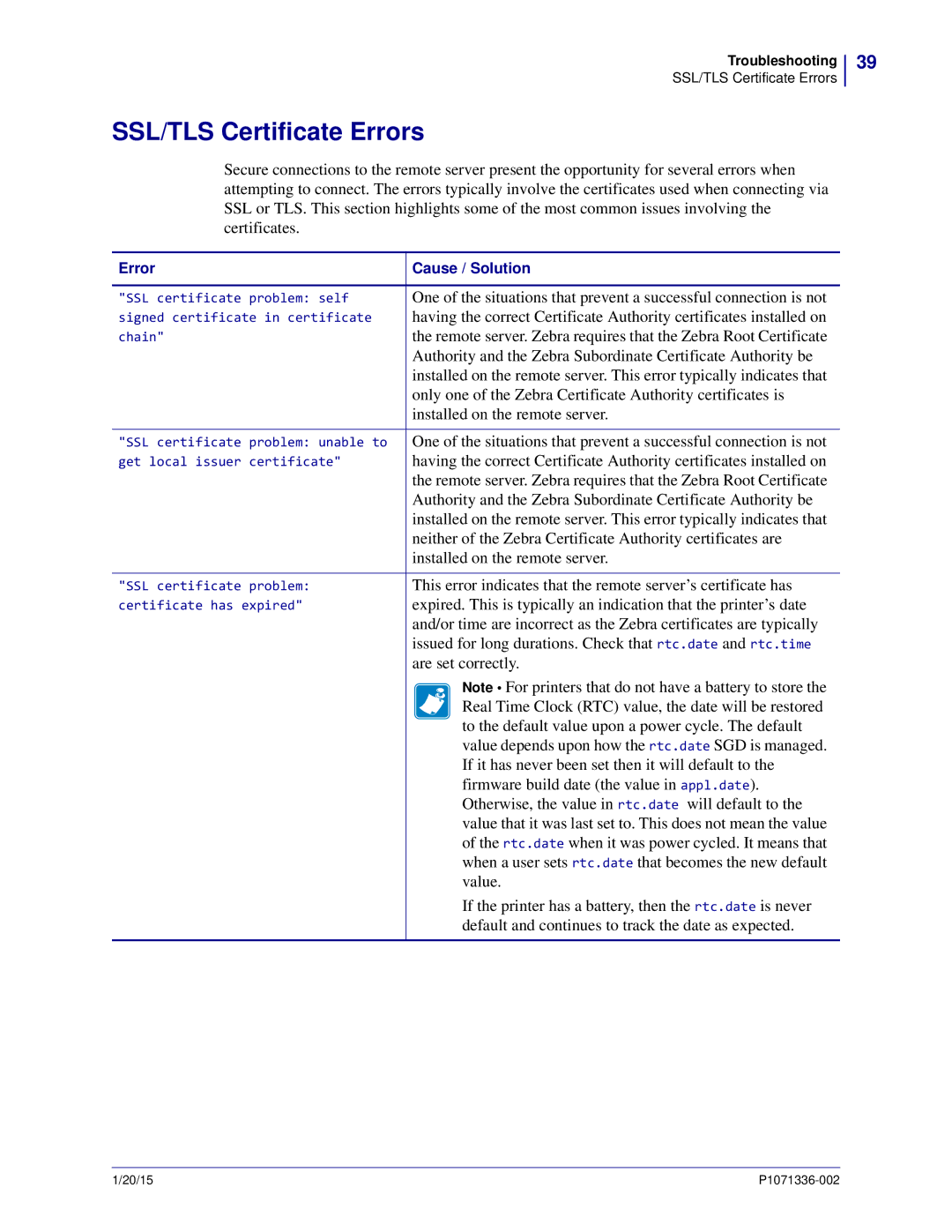 Zebra Technologies P1071336-002 SSL/TLS Certificate Errors, Value that it was last set to. This does not mean the value 