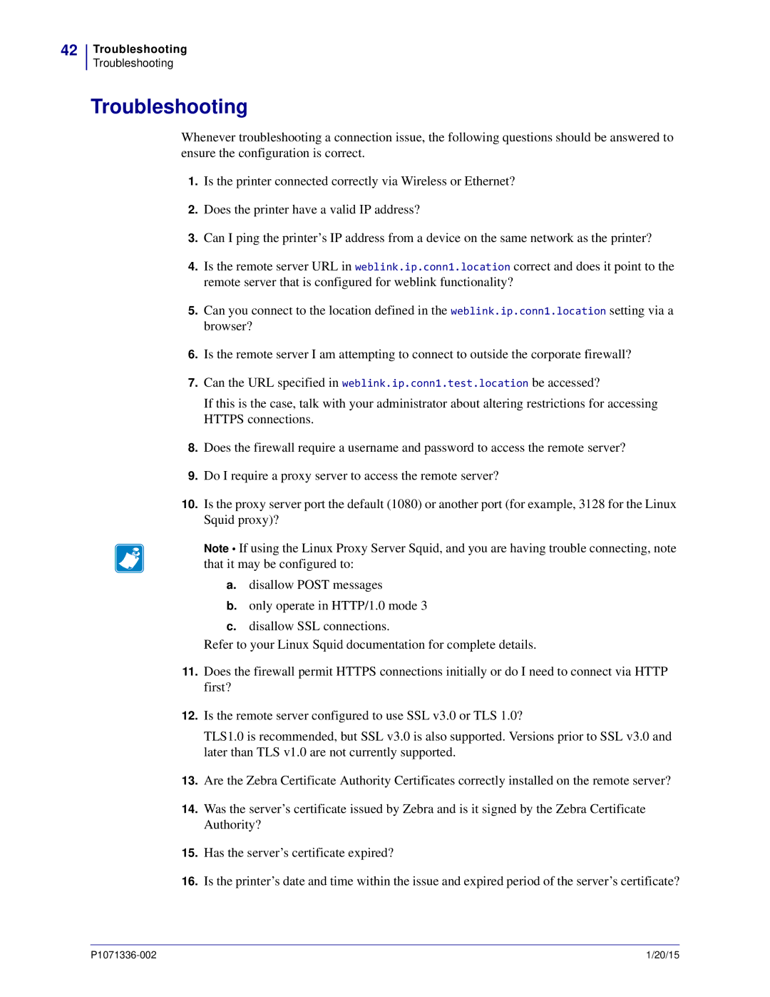 Zebra Technologies P1071336-002 manual Troubleshooting 