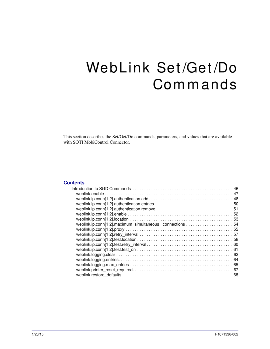 Zebra Technologies P1071336-002 manual WebLink Set/Get/Do Commands 