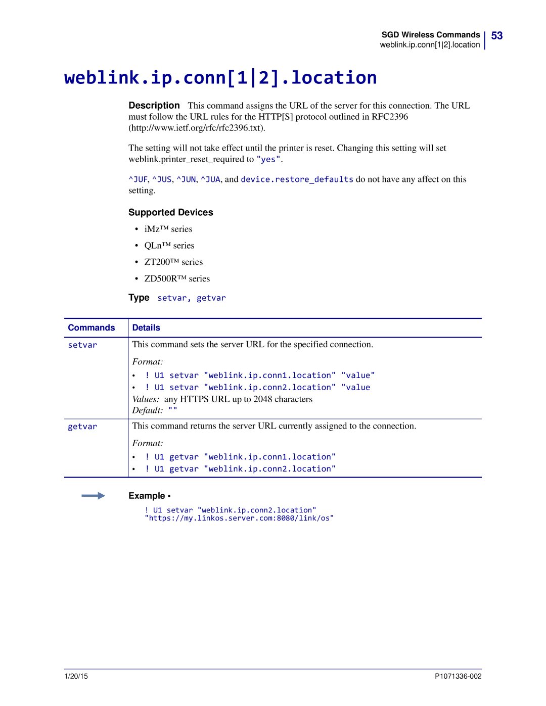 Zebra Technologies P1071336-002 manual Weblink.ip.conn12.location 