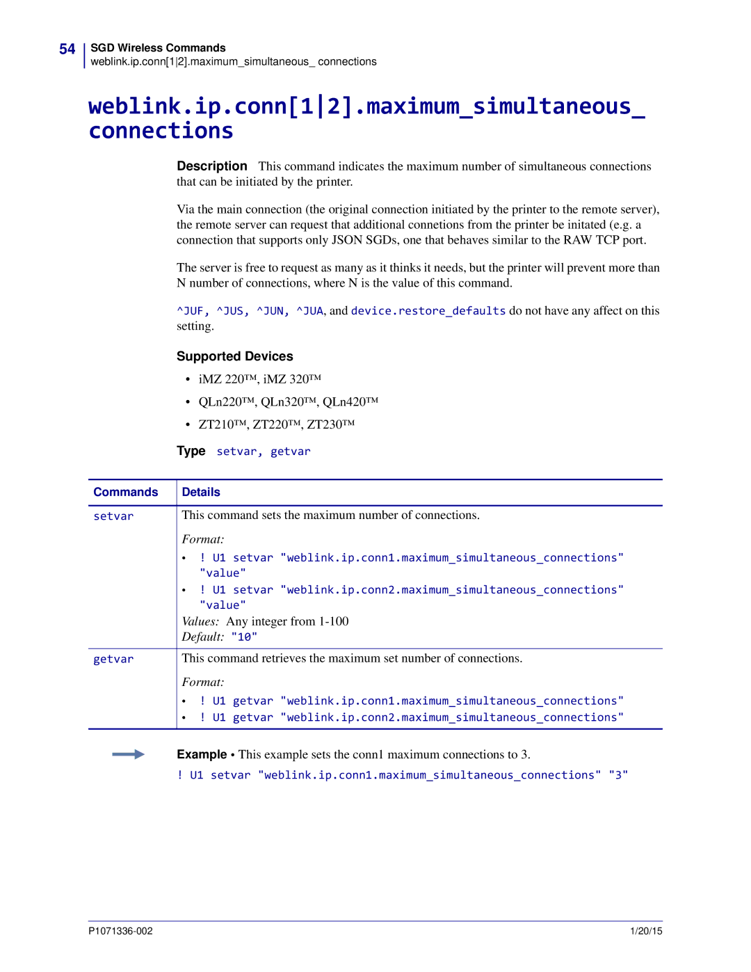 Zebra Technologies P1071336-002 manual Weblink.ip.conn12.maximumsimultaneous connections 