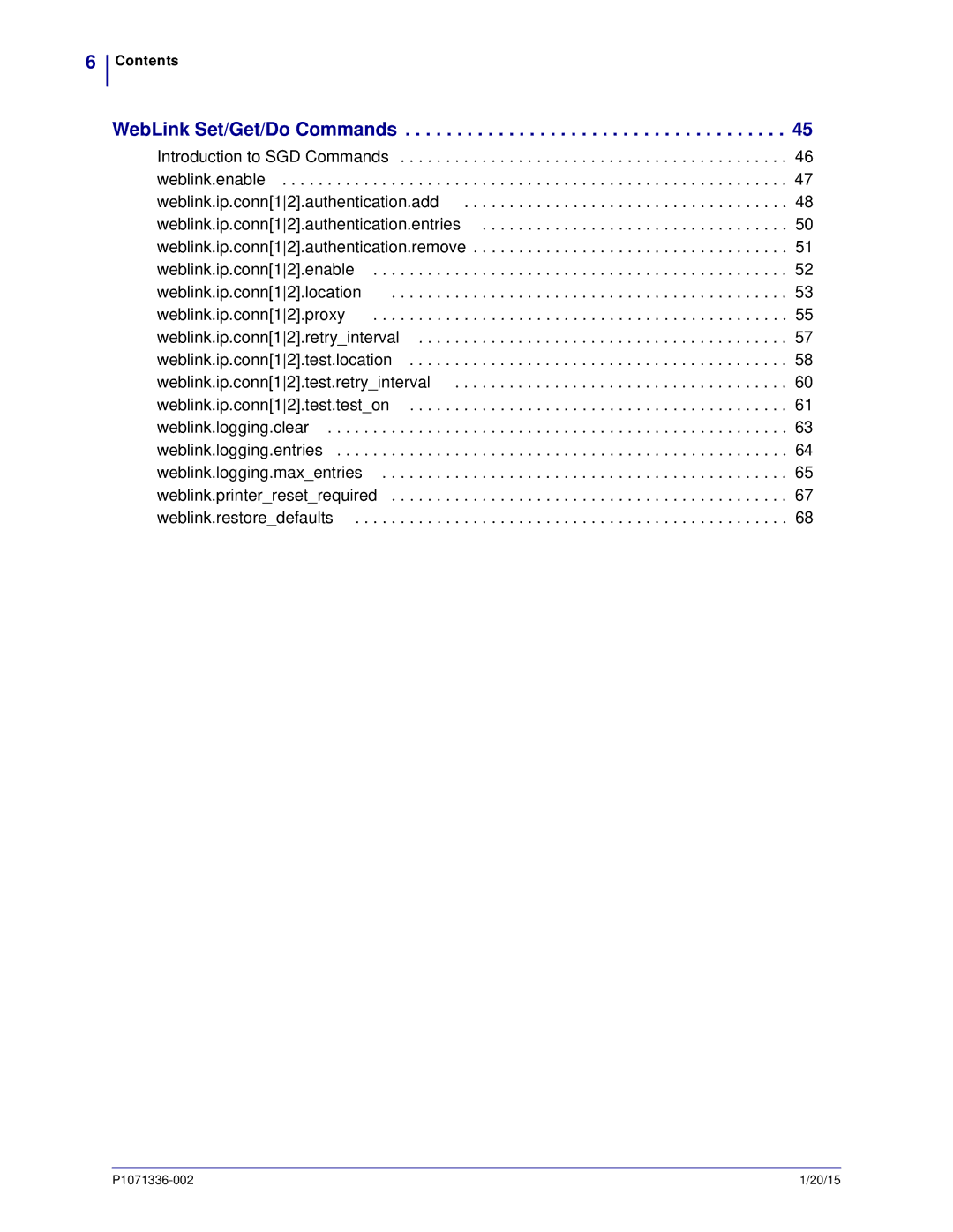 Zebra Technologies P1071336-002 manual WebLink Set/Get/Do Commands 