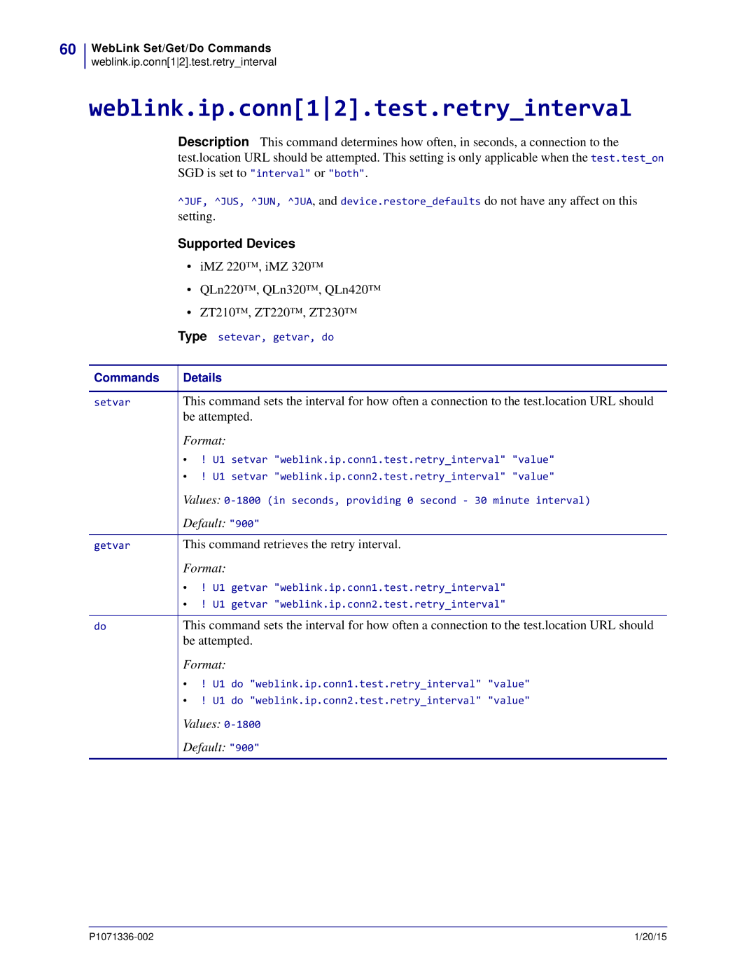 Zebra Technologies P1071336-002 manual Weblink.ip.conn12.test.retryinterval 