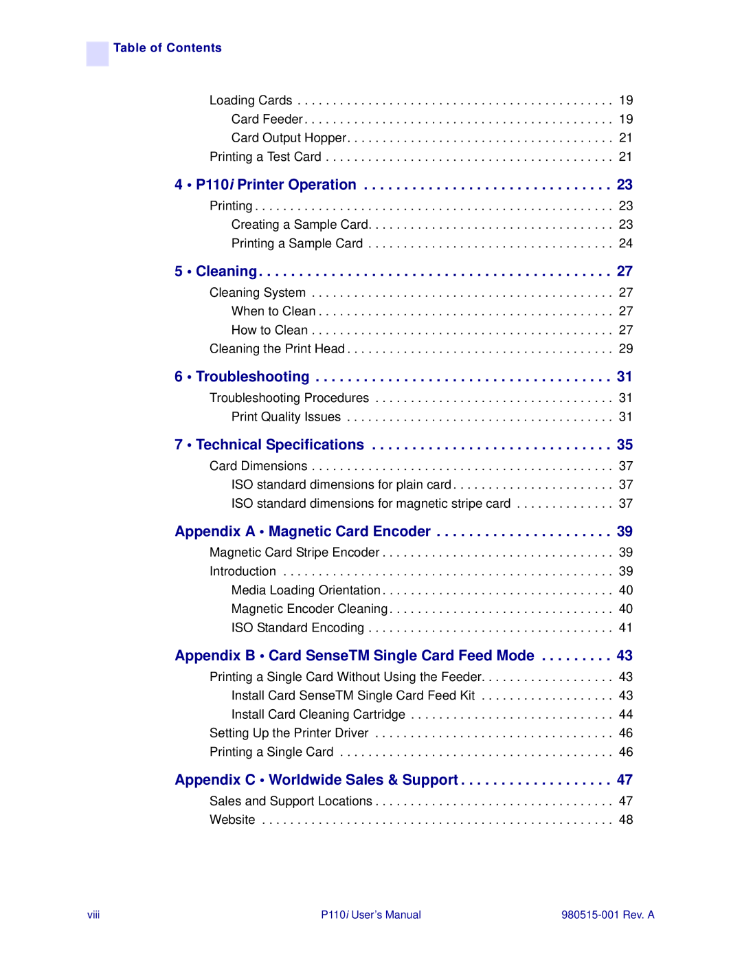 Zebra Technologies P110I user manual P110i Printer Operation 